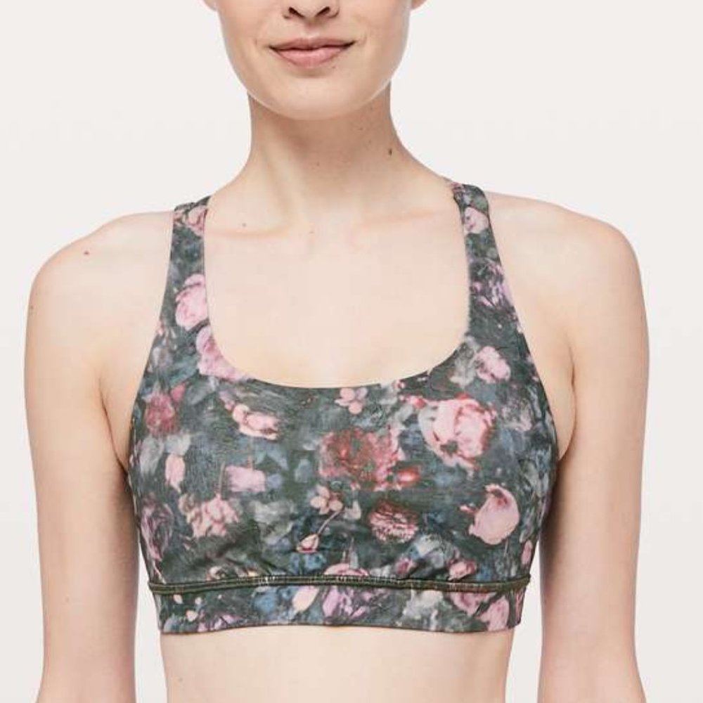 Lululemon Energy Bra Floral Print Sports Bra Frosted Rose Multi